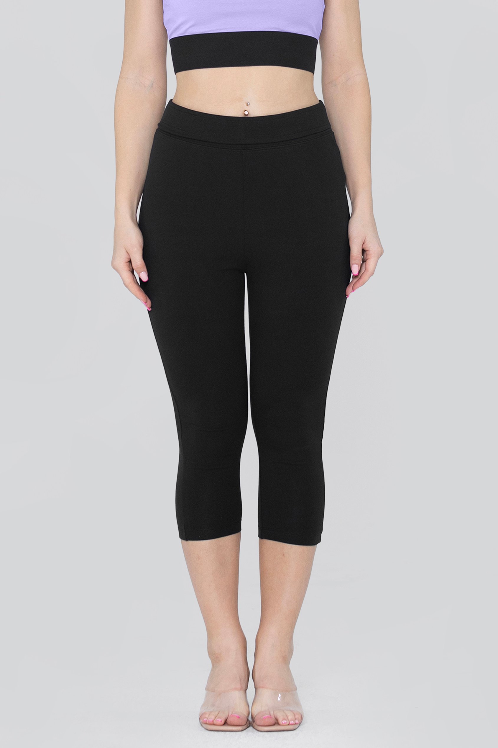 Enorsia Women's Black Stretchy Cropped Leggings - Uk 16