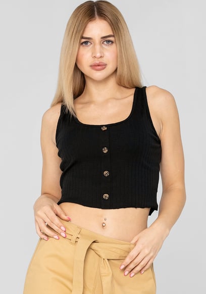 Ribbed Front Button Tank Top