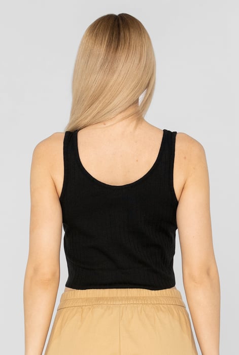 Black Ribbed Front Button Tank Top