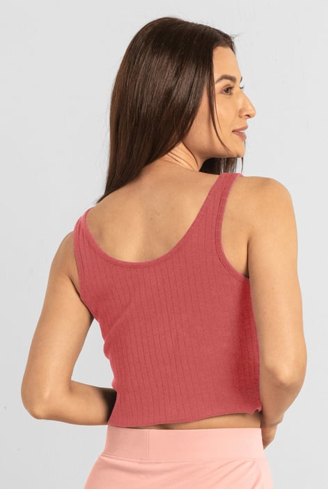 Red Ribbed Front Button Tank Top