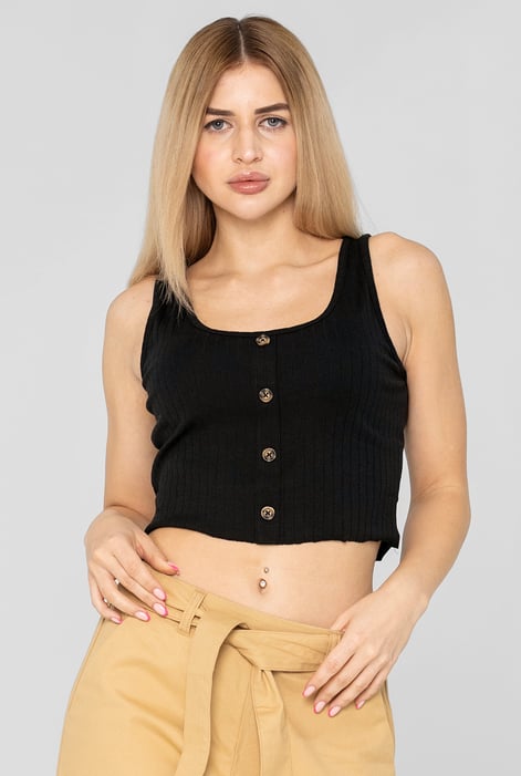 Cream Ribbed Front Button Tank Top