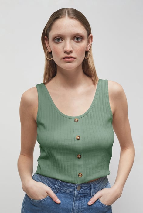 Cream Ribbed Front Button Tank Top