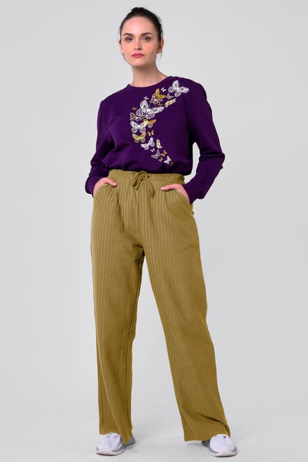 Womens Herringbone Wide Leg Trouser