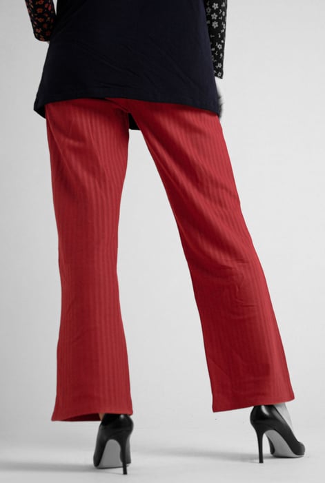 Womens Red Herringbone Wide Leg Trouser