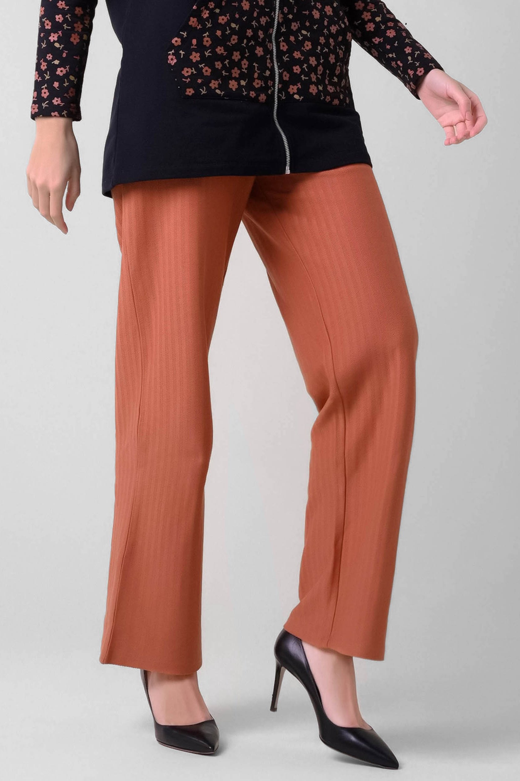 Enorsia Women's Orange Herringbone Wide Leg Trouser - Uk 18