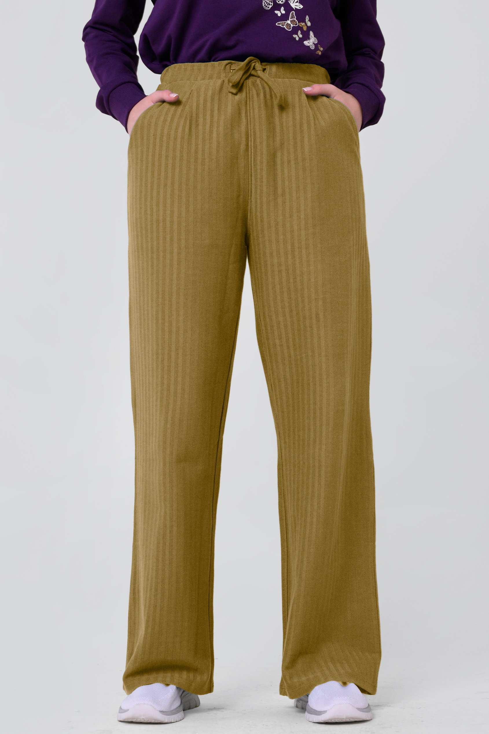 Enorsia Women's Yellow Herringbone Wide Leg Trouser - Uk 18