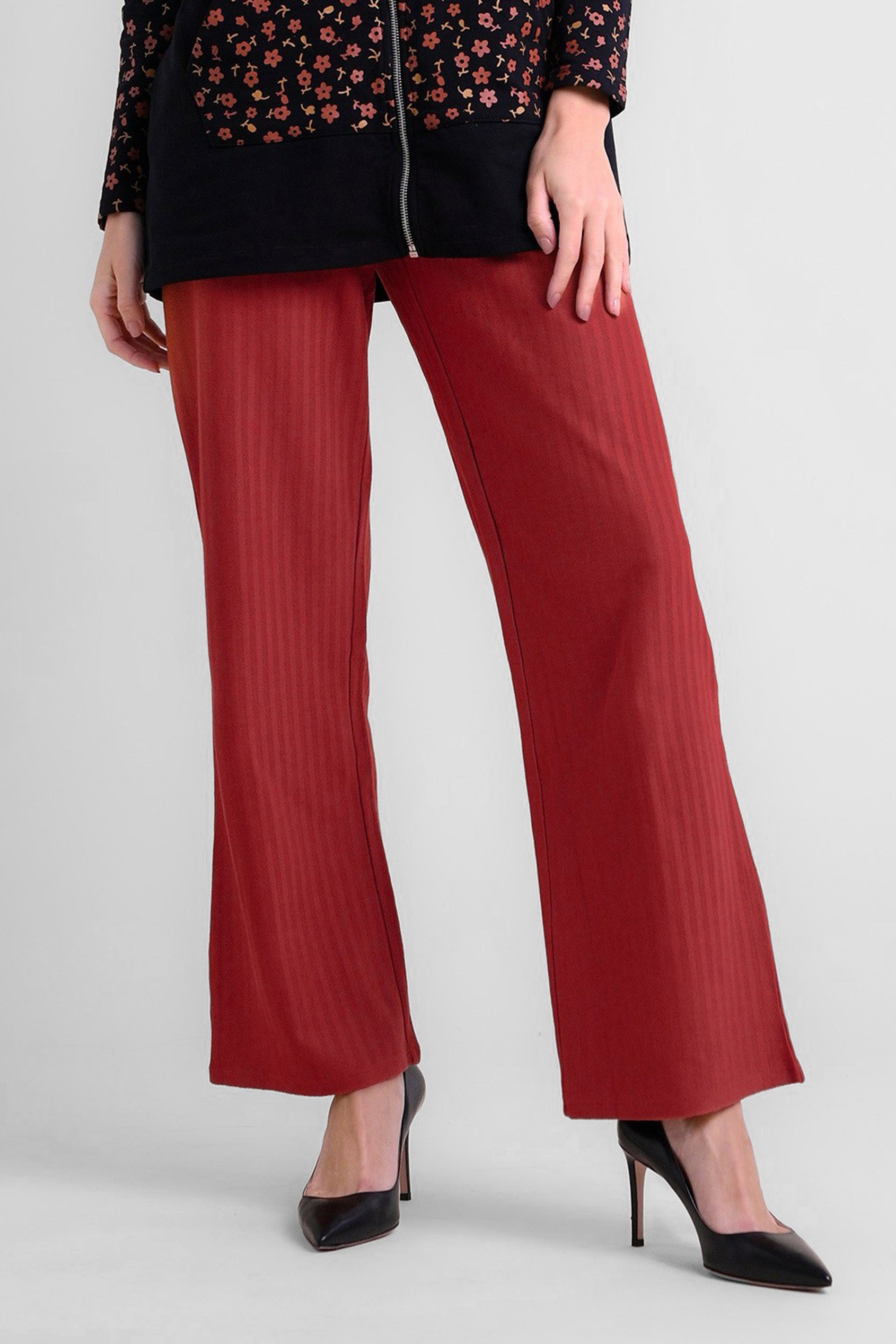Enorsia Women's Red Herringbone Wide Leg Trouser - Uk 18