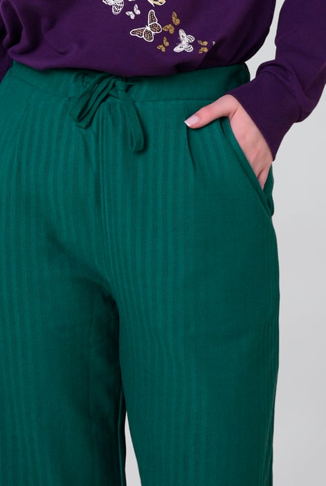Womens Green Herringbone Wide Leg Trouser
