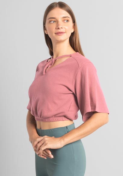 Women Knot Details V-Neck Bell Sleeve Top