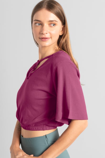Women Knot Details V-Neck Bell Sleeve Top