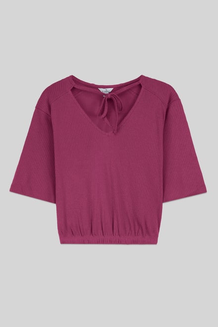 Women Knot Details V-Neck Bell Sleeve Top