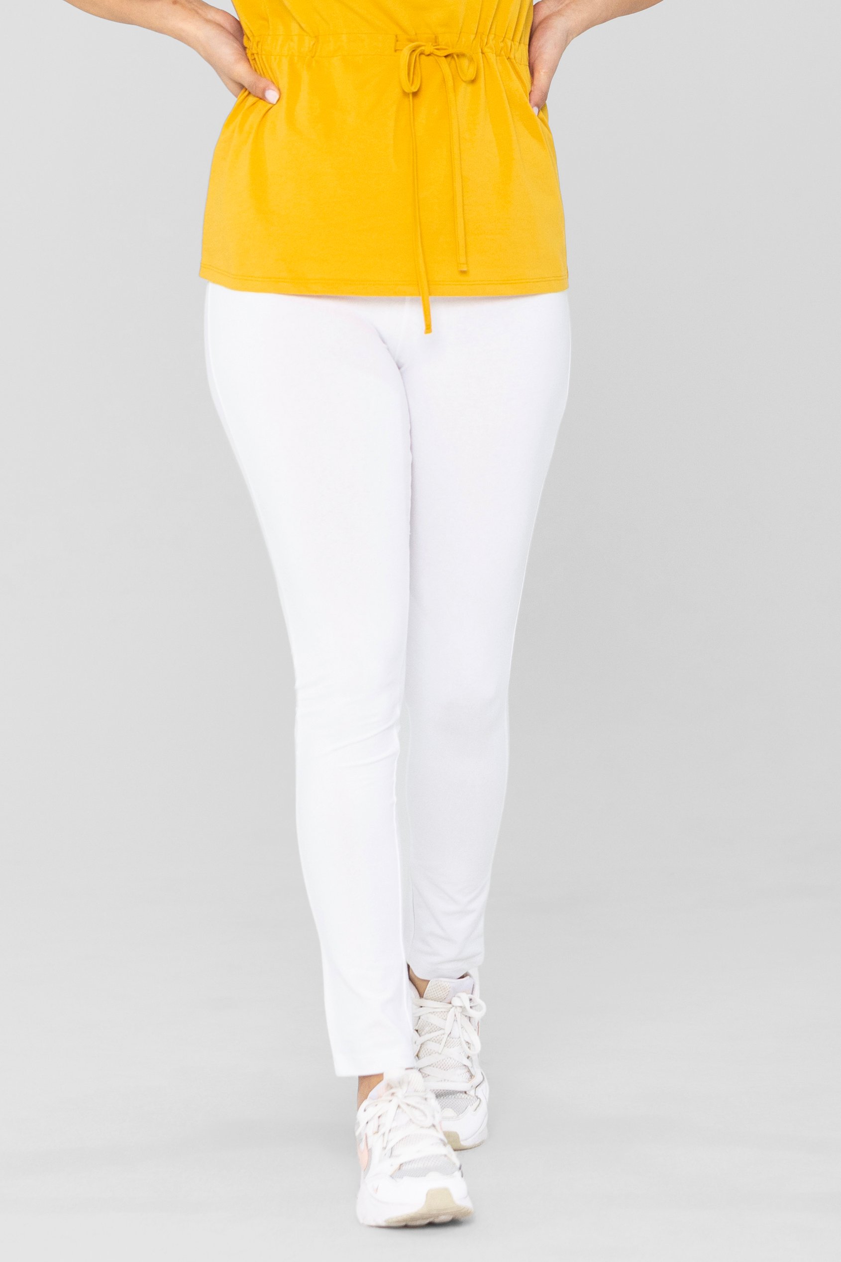 Enorsia Women's White Full Length High Waist Leggings - Uk 16