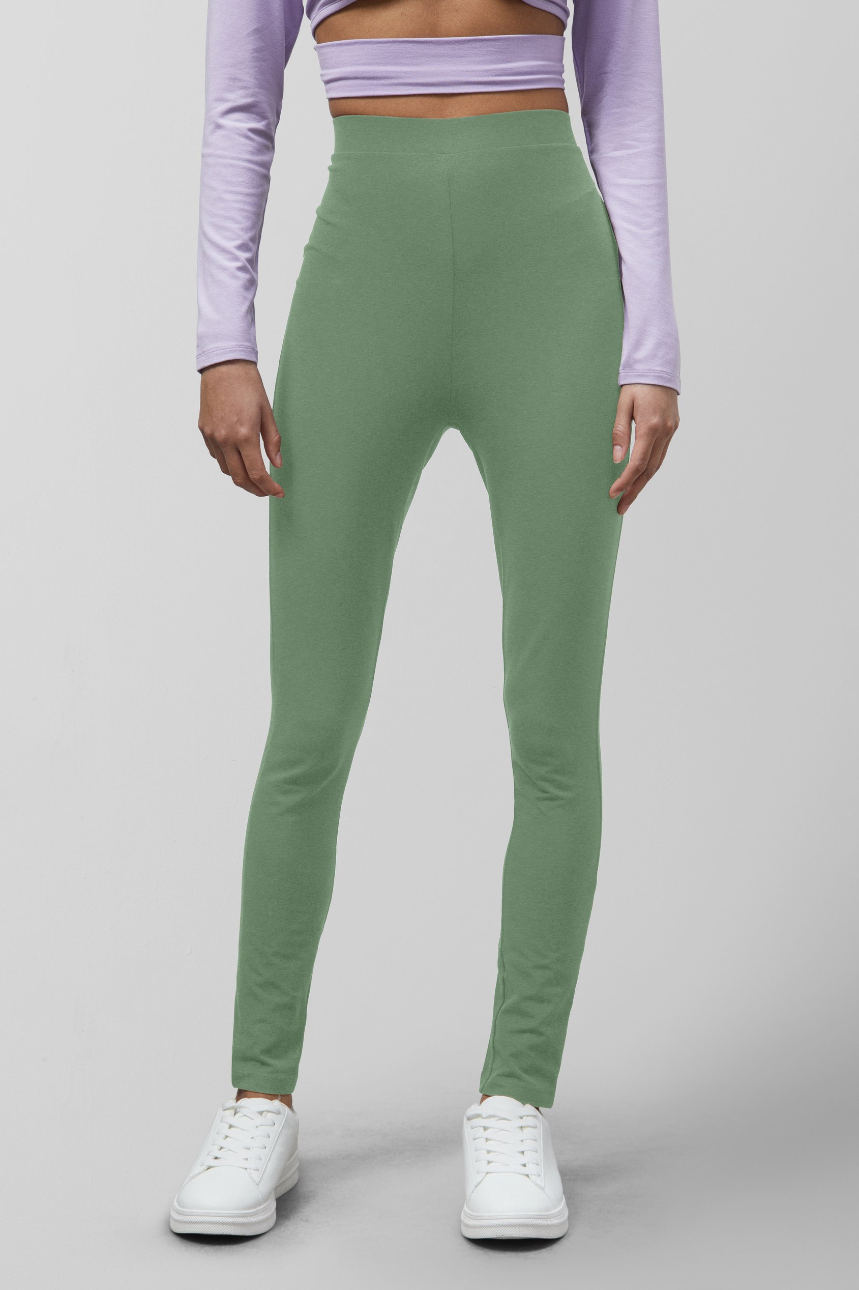 Enorsia Women's Green Full Length High Waist Leggings - Uk 16