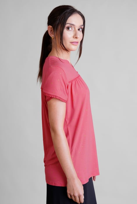 Pink Golden Printed cap sleeve Jersey tops