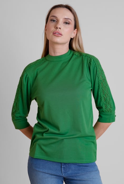 Women's Yellow Lace Detailed Three-Quarter Sleeve Tops