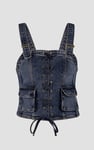 Lace-Up Front Fitted Denim Crop Vest