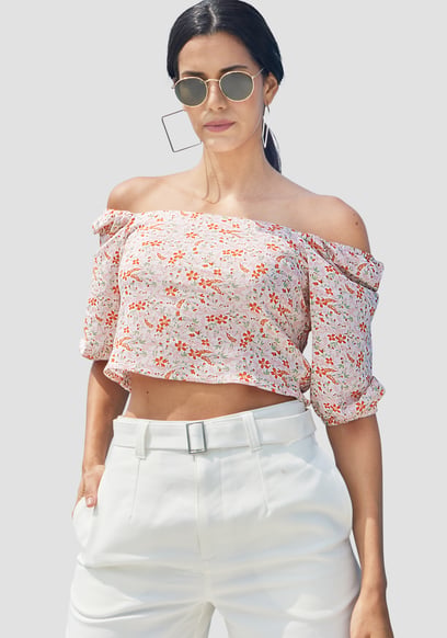 Floral Bardot Smocked Crop Top
