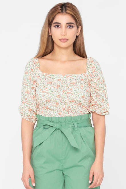 Floral Bardot Smocked Crop Top