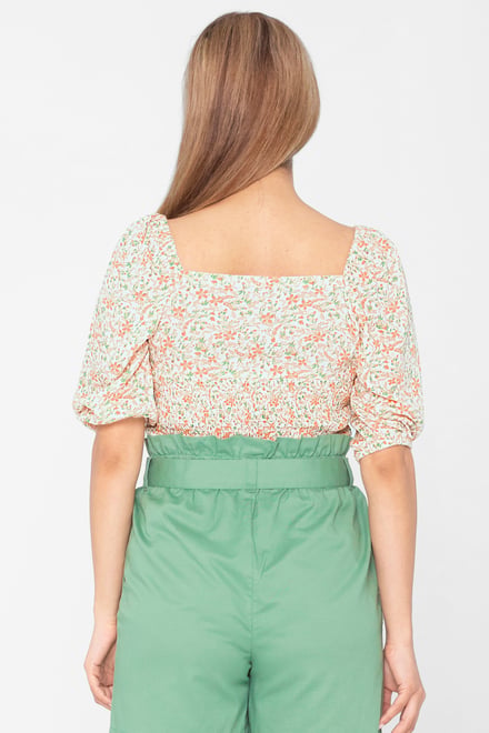 Floral Bardot Smocked Crop Top