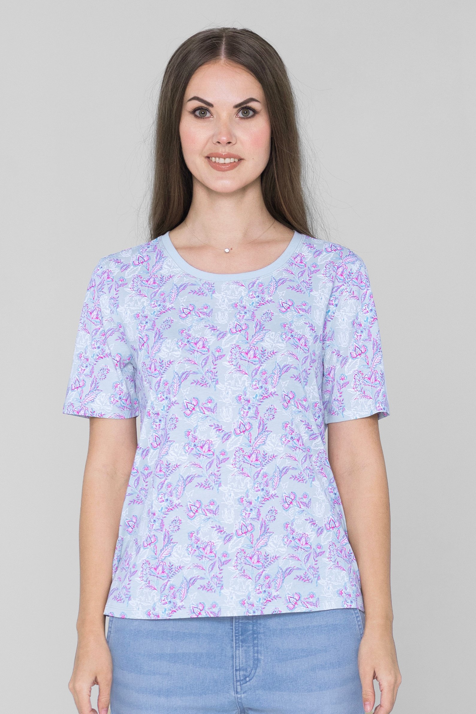 Enorsia Women's Blue Crayon Leaf Printed T-Shirt - Uk 16