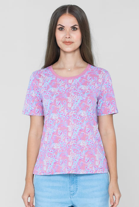 White Crayon Leaf Printed T-Shirt