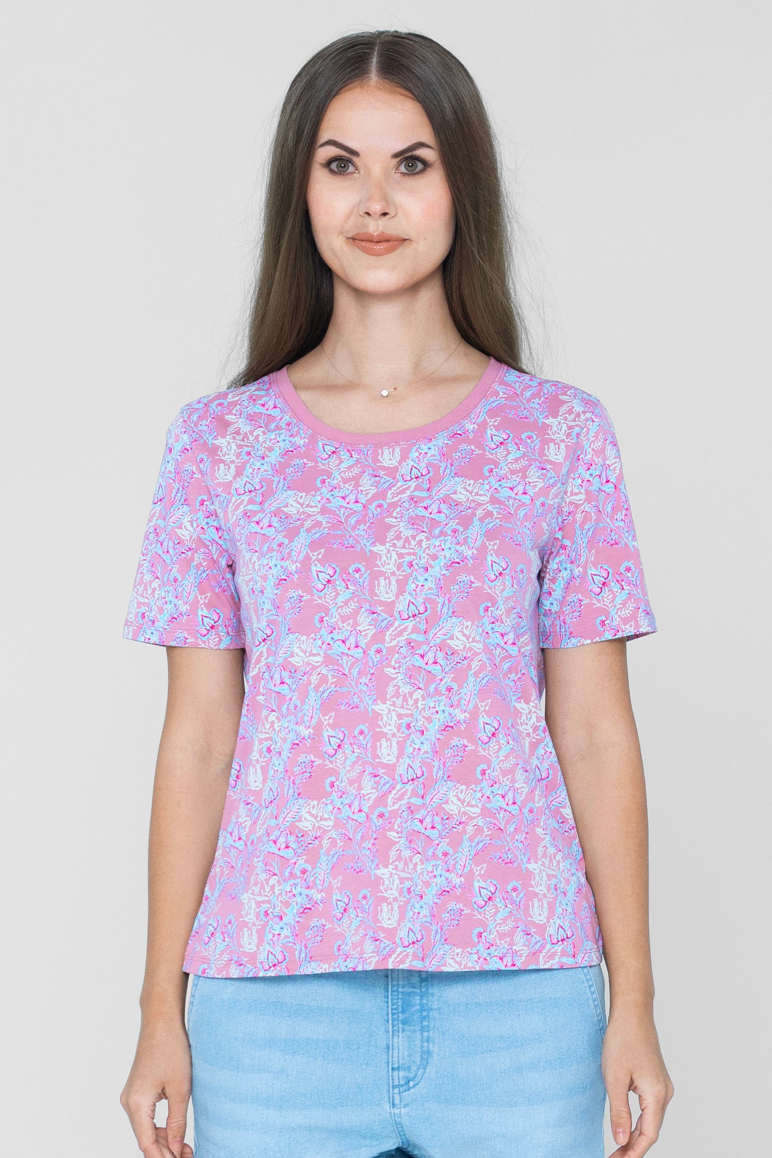 Enorsia Women's Pink Crayon Leaf Printed T-Shirt - Uk 16