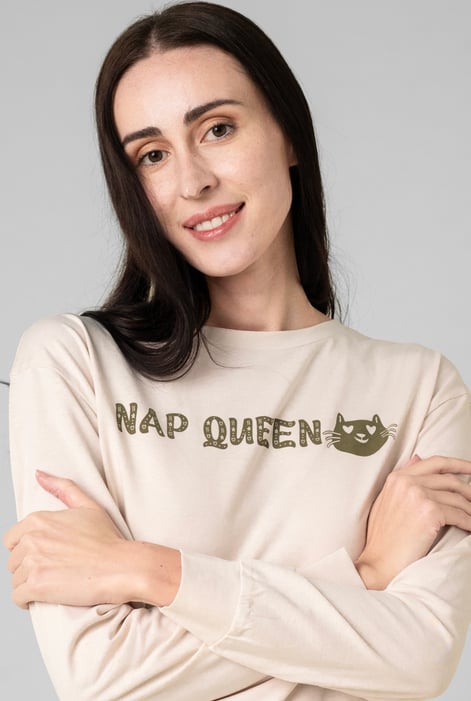 Womens Cream Nap Queen Printed Nightwear Set