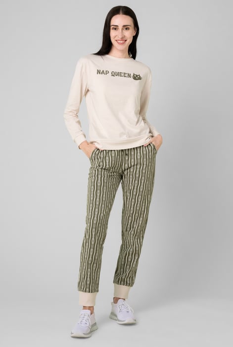 Womens Cream Nap Queen Printed Nightwear Set