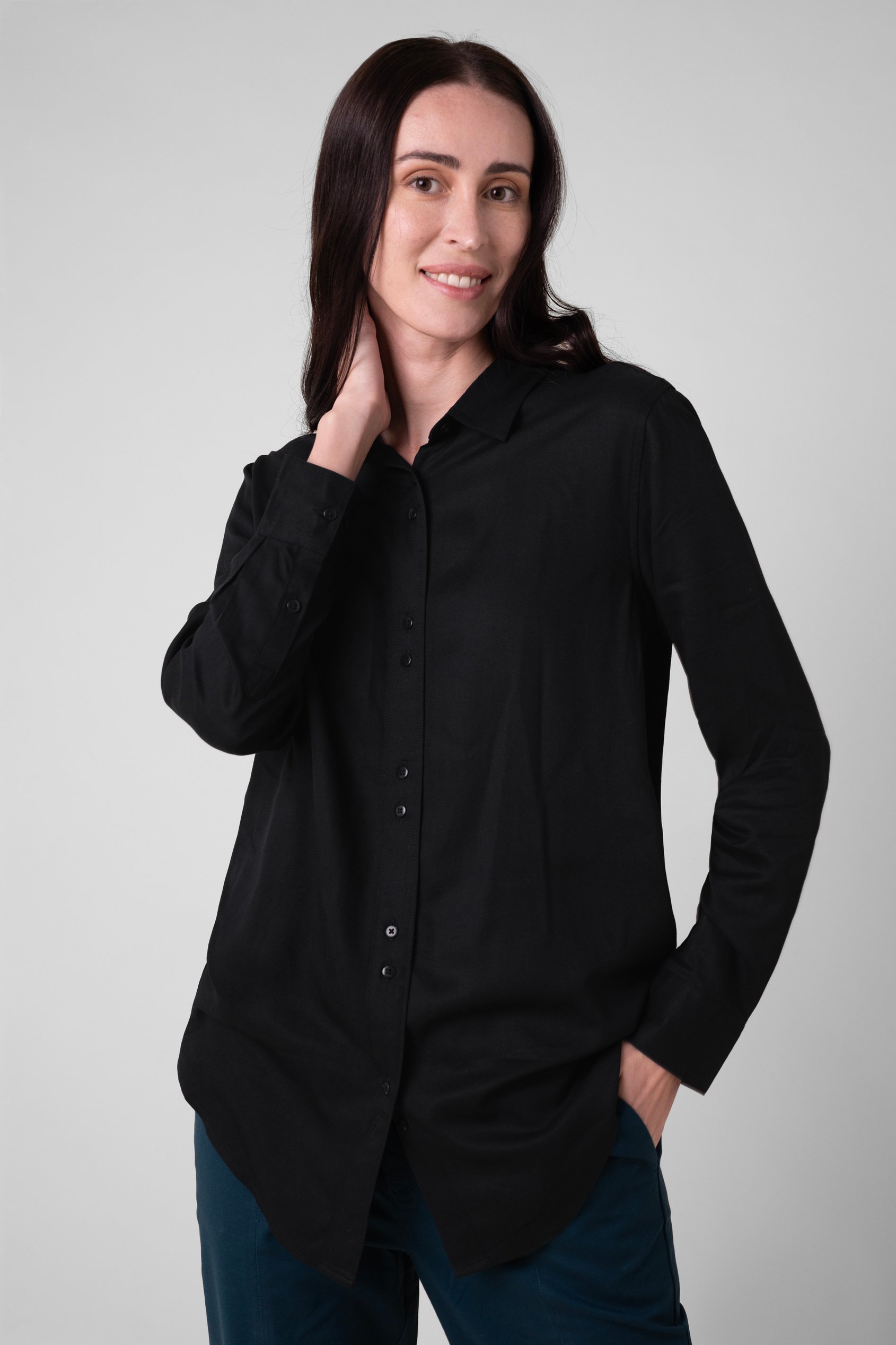 Enorsia Women's Black Viscose Formal Shirt - Uk 10