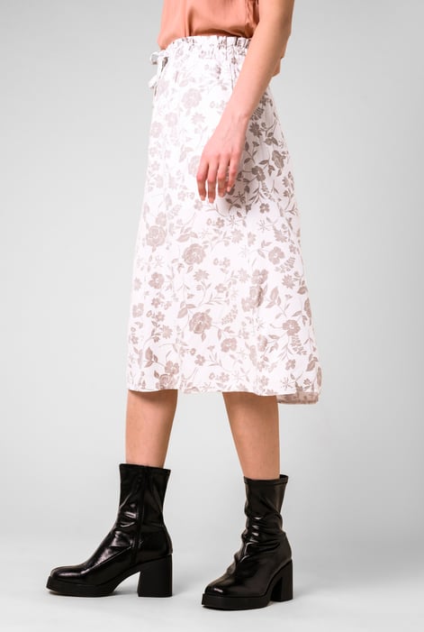 Womens White Floral Print Midi Skirt
