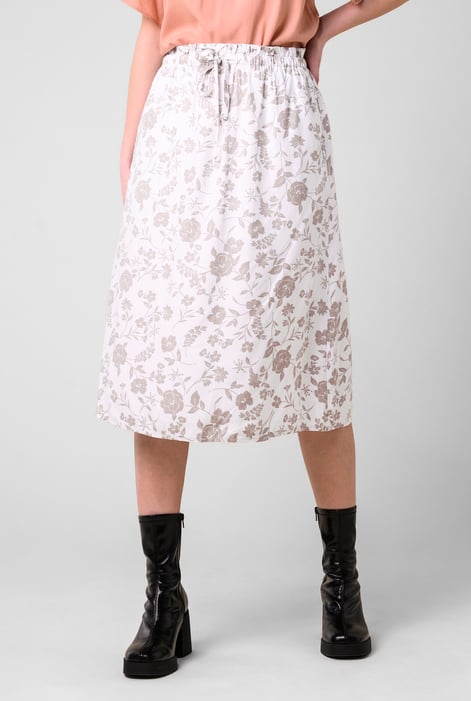 Womens Red Floral Print Midi Skirt