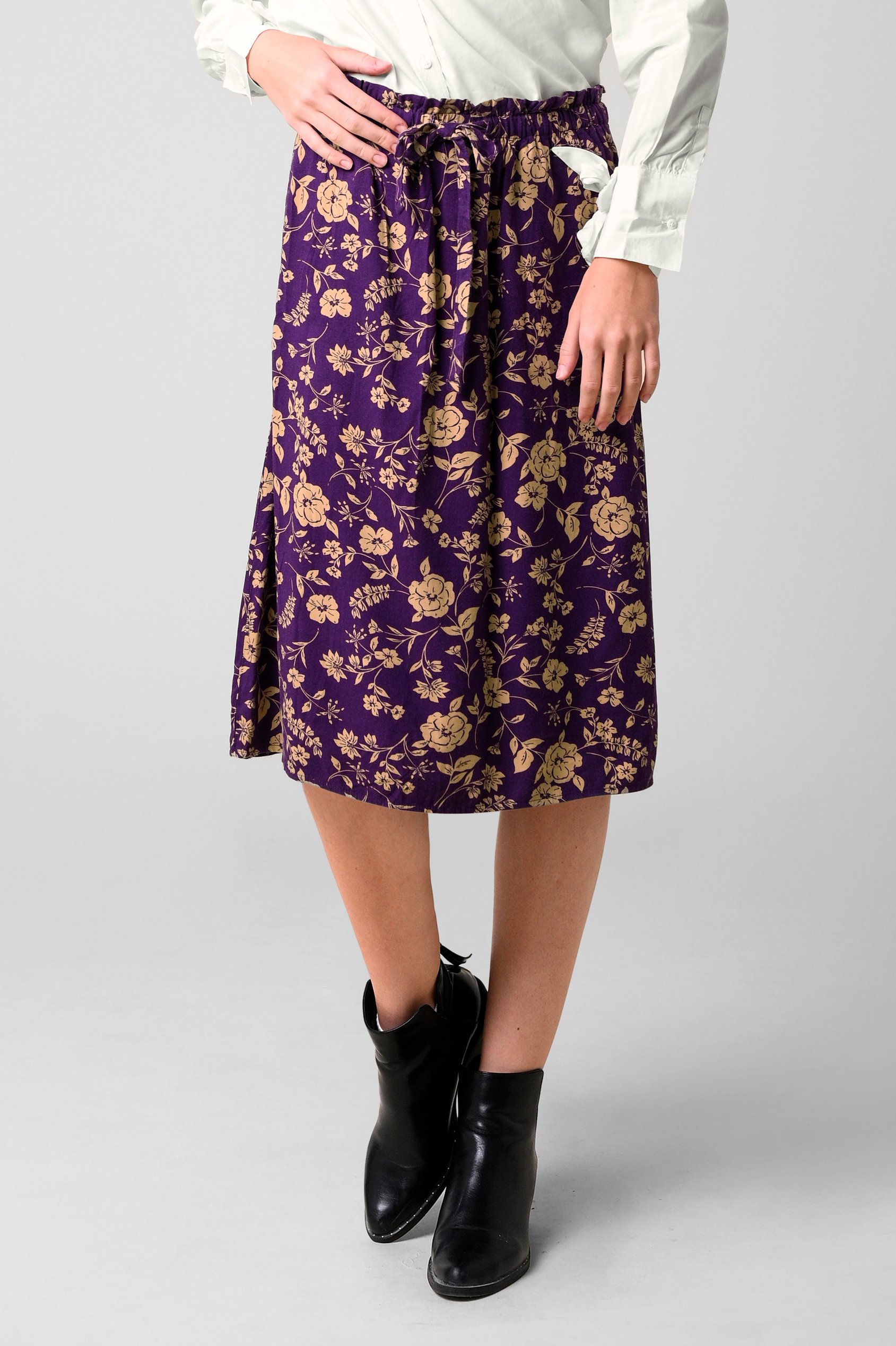 Enorsia Women's Purple Floral Print Midi Skirt - Uk 18