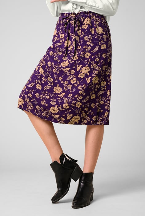 Womens Purple Floral Print Midi Skirt