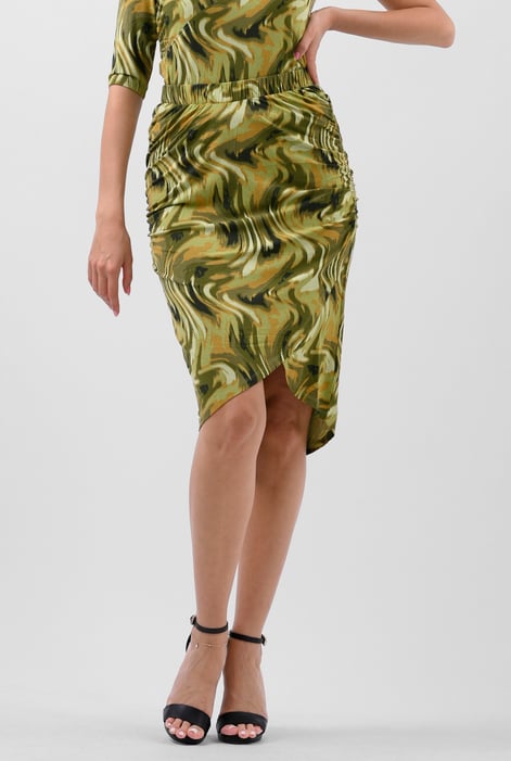 Womens Yellow Ruched Warp Midi Skirt