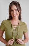 Lace-Up V Neck Short Sleeve Top