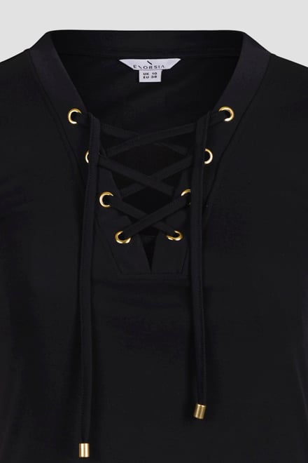 Lace-Up V Neck Short Sleeve Top