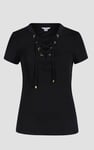 Lace-Up V Neck Short Sleeve Top