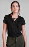 Lace-Up V Neck Short Sleeve Top