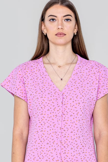 Button Front Printed Ribbed Midi dress