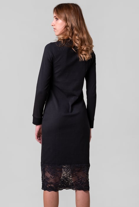 Lace Neck Ribbed Midi Dress