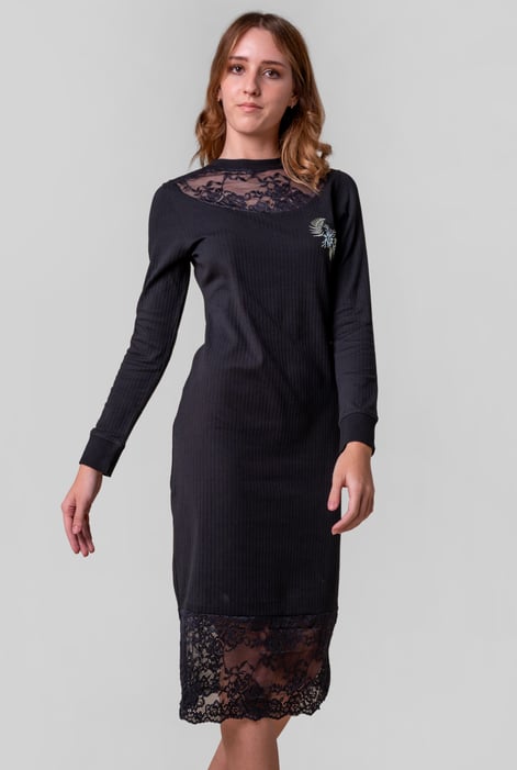 Lace Neck Ribbed Midi Dress