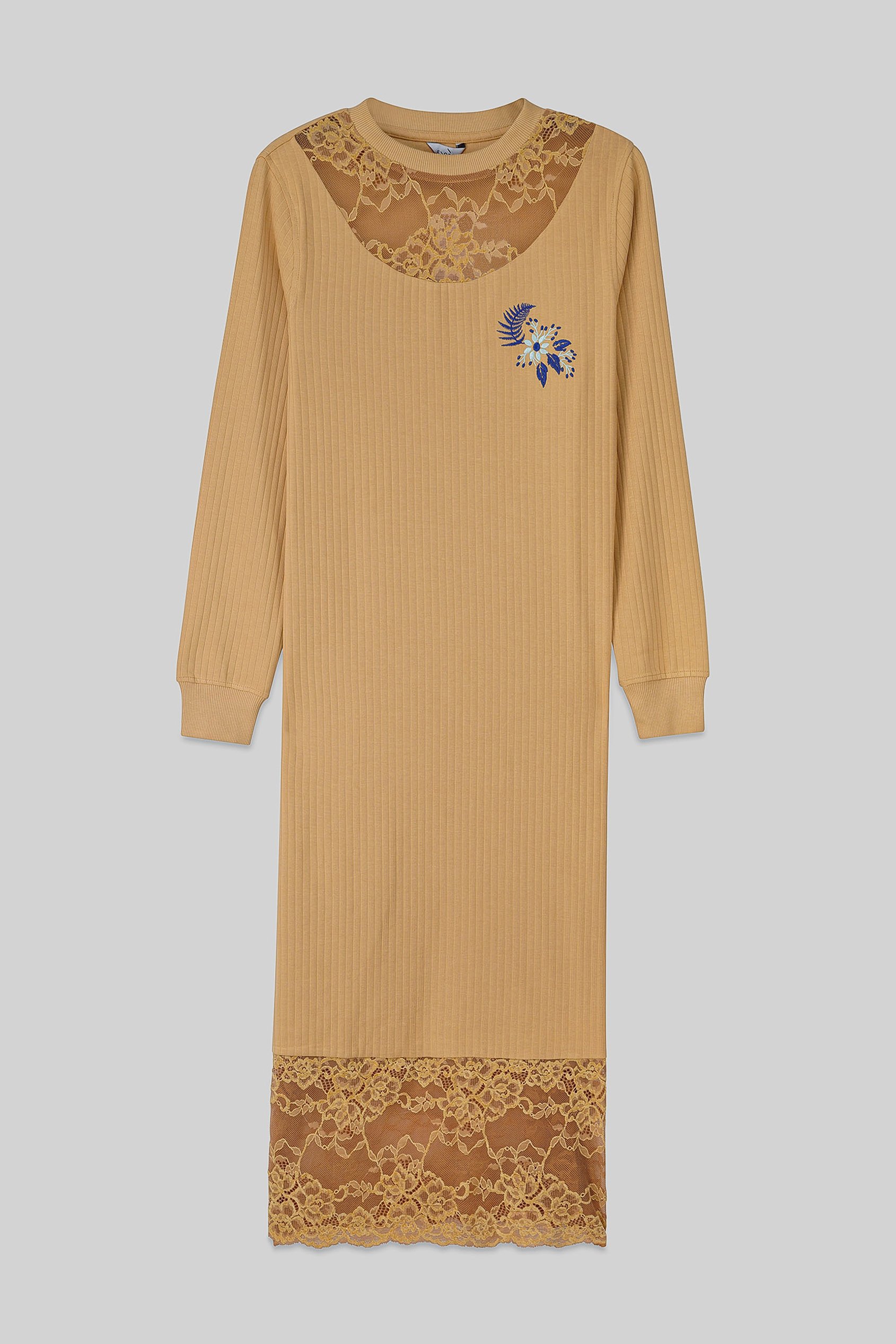 Enorsia Women's Cream Lace Detail Long Sleeve Bodycon Dress - Uk 12
