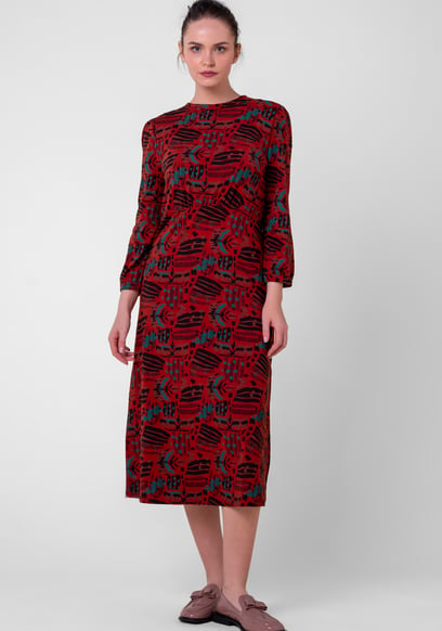 Women Abstract Print Wide Neck Midi Dress