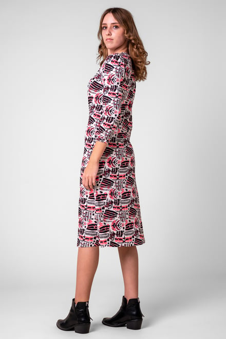 Women Abstract Print Wide Neck Midi Dress