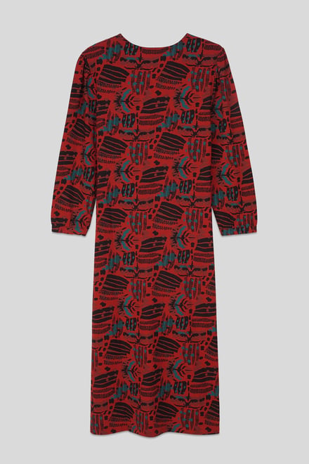 Women Abstract Print Wide Neck Midi Dress