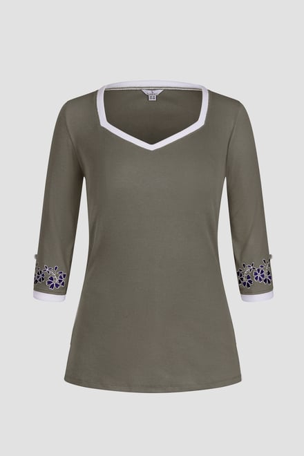 Sweetheart Neck  Embroidered Long Sleeves Tops