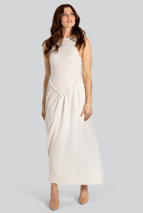 Off-white Frills Details-Rounded Neck Sleeveless Jersey Midi Dress