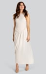 Frills Details-Rounded Neck Sleeveless Jersey Midi Dress