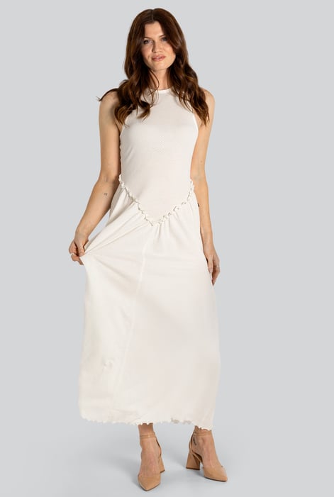 Off-white Frills Details-Rounded Neck Sleeveless Jersey Midi Dress