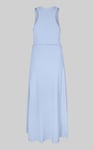 Frills Details-Rounded Neck Sleeveless Jersey Midi Dress